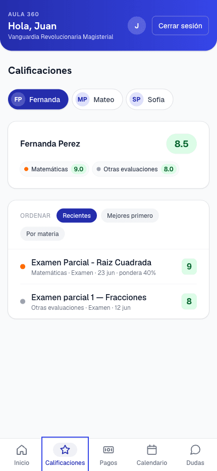 Calificaciones de los hijos en el celular